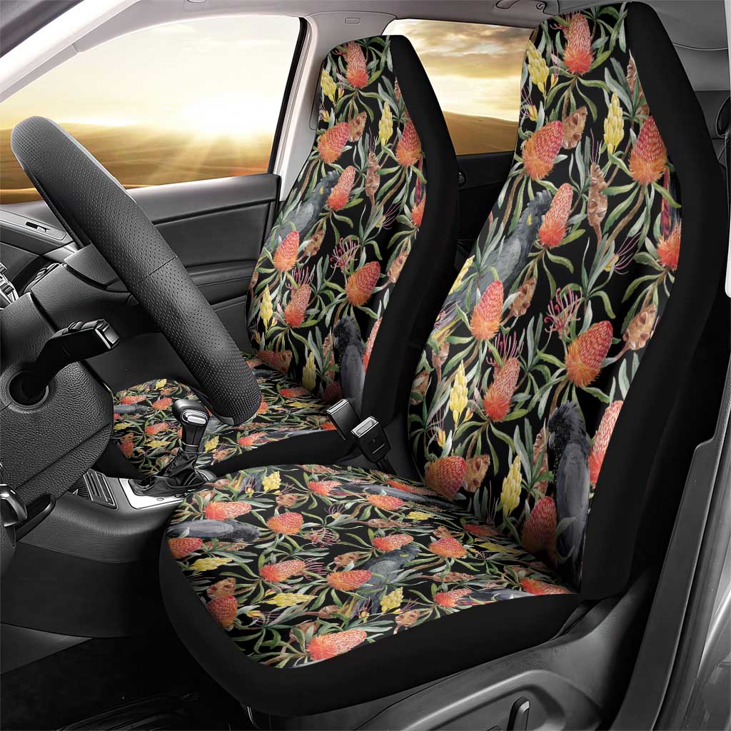 Australia Black Cockatoo And Banksia Flowers Car Seat Cover