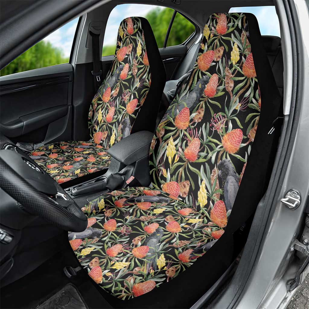 Australia Black Cockatoo And Banksia Flowers Car Seat Cover