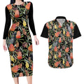 Australia Black Cockatoo And Banksia Flowers Couples Matching Long Sleeve Bodycon Dress and Hawaiian Shirt