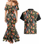 Australia Black Cockatoo And Banksia Flowers Couples Matching Mermaid Dress and Hawaiian Shirt