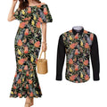 Australia Black Cockatoo And Banksia Flowers Couples Matching Mermaid Dress and Long Sleeve Button Shirt
