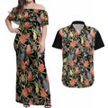 Australia Black Cockatoo And Banksia Flowers Couples Matching Off Shoulder Maxi Dress and Hawaiian Shirt