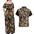 Australia Black Cockatoo And Banksia Flowers Couples Matching Off Shoulder Maxi Dress and Hawaiian Shirt