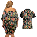 Australia Black Cockatoo And Banksia Flowers Couples Matching Off Shoulder Short Dress and Hawaiian Shirt