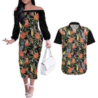 Australia Black Cockatoo And Banksia Flowers Couples Matching Off The Shoulder Long Sleeve Dress and Hawaiian Shirt