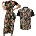 Australia Black Cockatoo And Banksia Flowers Couples Matching Short Sleeve Bodycon Dress and Hawaiian Shirt