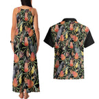 Australia Black Cockatoo And Banksia Flowers Couples Matching Tank Maxi Dress and Hawaiian Shirt