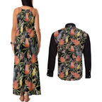 Australia Black Cockatoo And Banksia Flowers Couples Matching Tank Maxi Dress and Long Sleeve Button Shirt