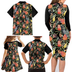 Australia Black Cockatoo And Banksia Flowers Family Matching Long Sleeve Bodycon Dress and Hawaiian Shirt
