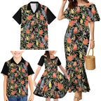 Australia Black Cockatoo And Banksia Flowers Family Matching Mermaid Dress and Hawaiian Shirt