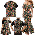 Australia Black Cockatoo And Banksia Flowers Family Matching Mermaid Dress and Hawaiian Shirt