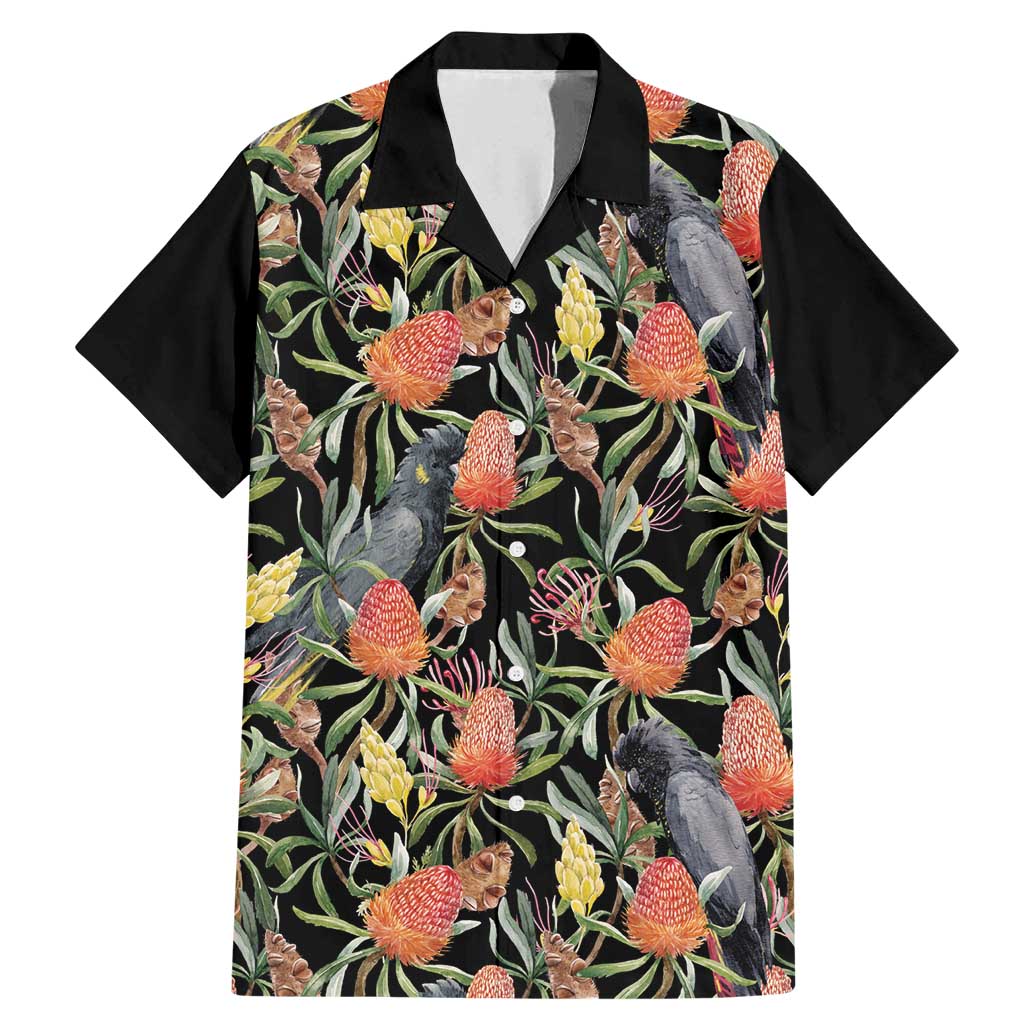 Australia Black Cockatoo And Banksia Flowers Family Matching Mermaid Dress and Hawaiian Shirt