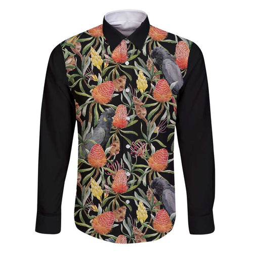 Australia Black Cockatoo And Banksia Flowers Family Matching Mermaid Dress and Hawaiian Shirt