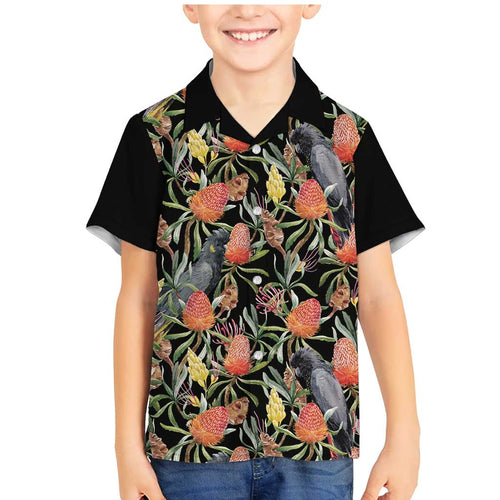 Australia Black Cockatoo And Banksia Flowers Family Matching Mermaid Dress and Hawaiian Shirt