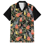 Australia Black Cockatoo And Banksia Flowers Family Matching Off The Shoulder Long Sleeve Dress and Hawaiian Shirt