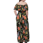 Australia Black Cockatoo And Banksia Flowers Family Matching Off Shoulder Maxi Dress and Hawaiian Shirt