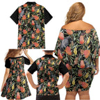 Australia Black Cockatoo And Banksia Flowers Family Matching Off Shoulder Short Dress and Hawaiian Shirt