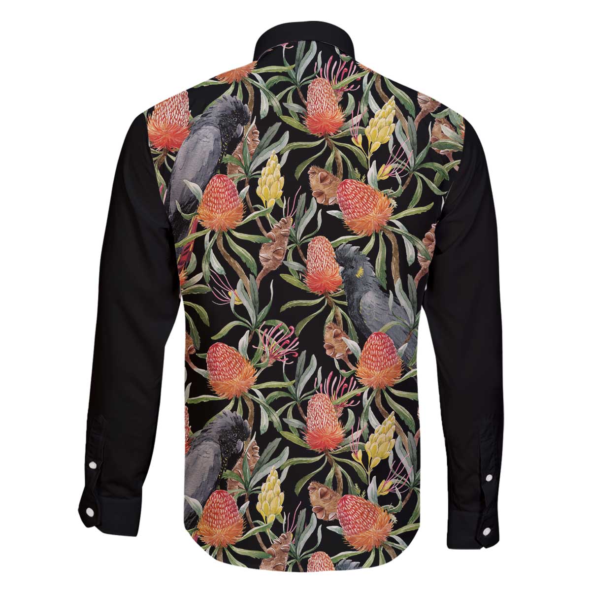 Australia Black Cockatoo And Banksia Flowers Family Matching Off Shoulder Short Dress and Hawaiian Shirt