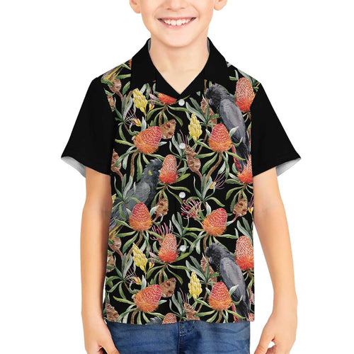 Australia Black Cockatoo And Banksia Flowers Family Matching Puletasi and Hawaiian Shirt