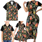 Australia Black Cockatoo And Banksia Flowers Family Matching Short Sleeve Bodycon Dress and Hawaiian Shirt