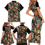Australia Black Cockatoo And Banksia Flowers Family Matching Short Sleeve Bodycon Dress and Hawaiian Shirt