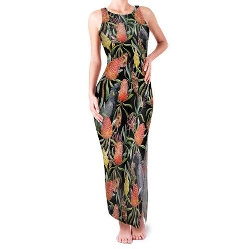 Australia Black Cockatoo And Banksia Flowers Family Matching Tank Maxi Dress and Hawaiian Shirt