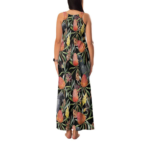 Australia Black Cockatoo And Banksia Flowers Family Matching Tank Maxi Dress and Hawaiian Shirt