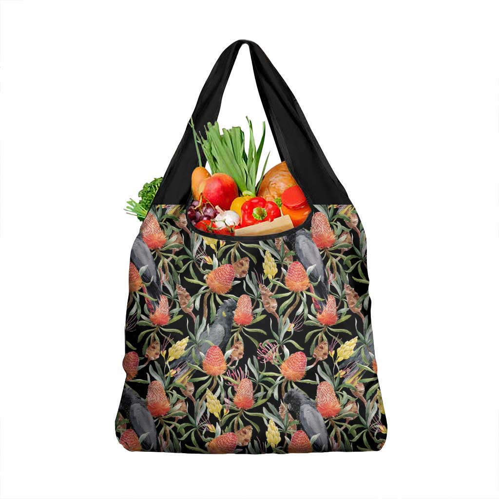Australia Black Cockatoo And Banksia Flowers Grocery Bag