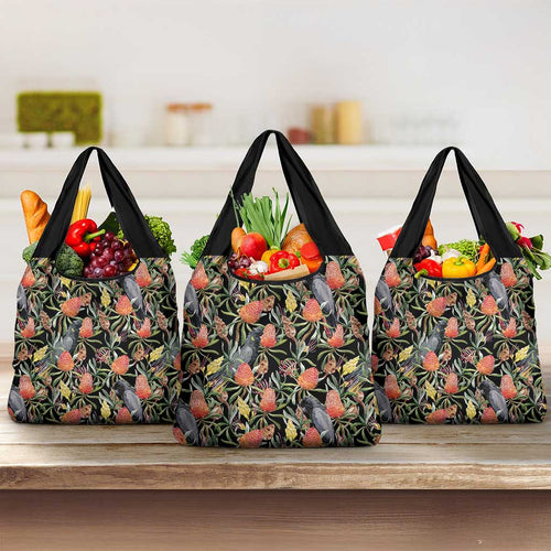 Australia Black Cockatoo And Banksia Flowers Grocery Bag