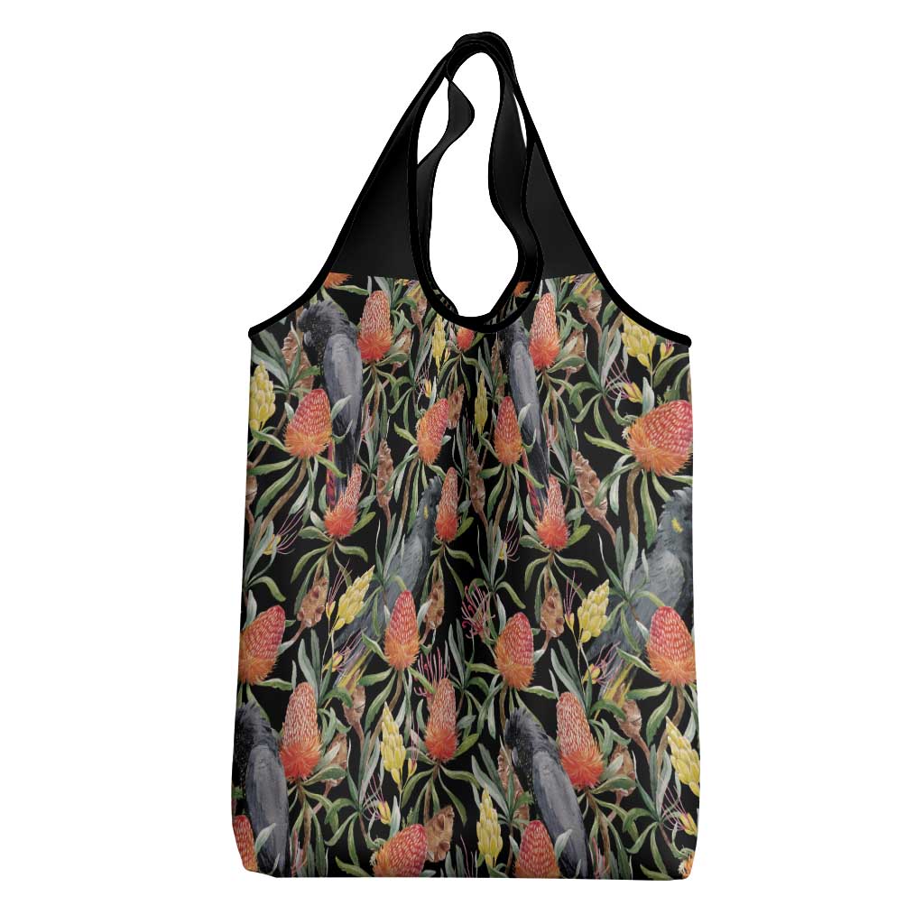 Australia Black Cockatoo And Banksia Flowers Grocery Bag