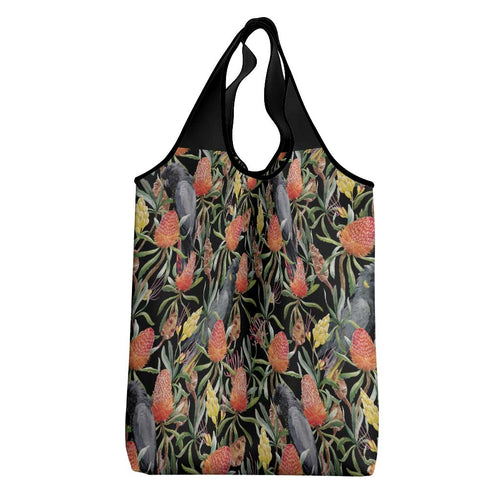 Australia Black Cockatoo And Banksia Flowers Grocery Bag
