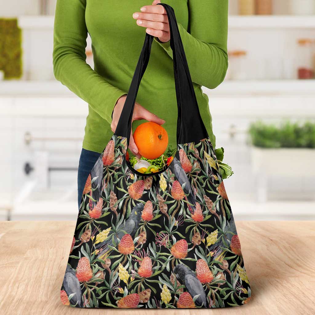 Australia Black Cockatoo And Banksia Flowers Grocery Bag