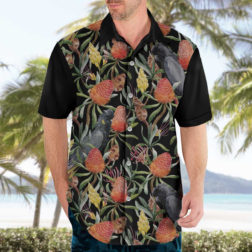 Australia Black Cockatoo And Banksia Flowers Hawaiian Shirt