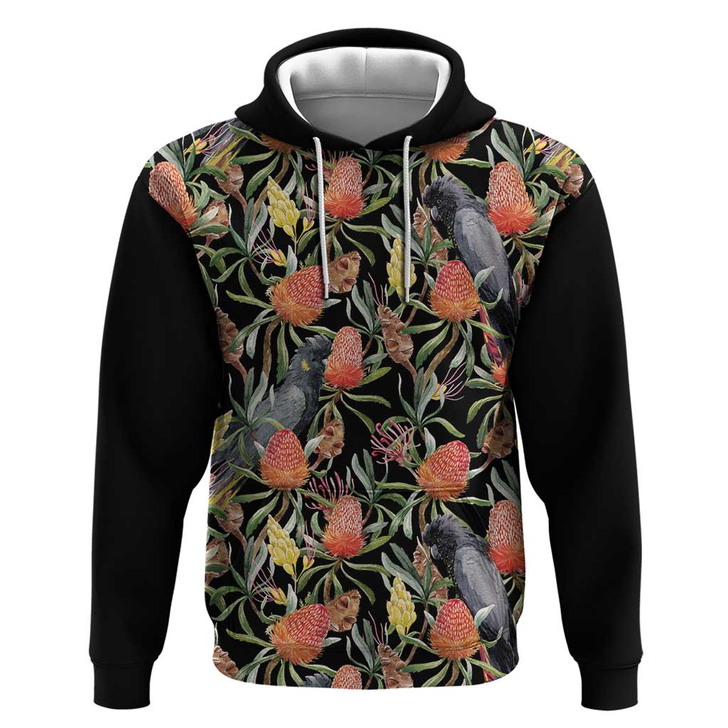 Australia Black Cockatoo And Banksia Flowers Hoodie