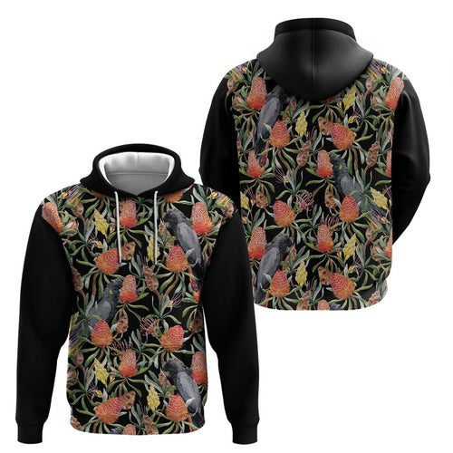 Australia Black Cockatoo And Banksia Flowers Hoodie