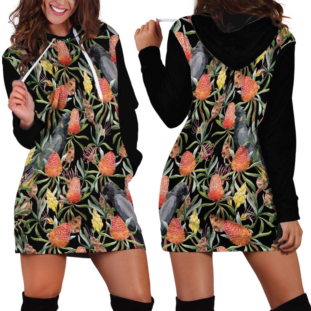 Australia Black Cockatoo And Banksia Flowers Hoodie Dress