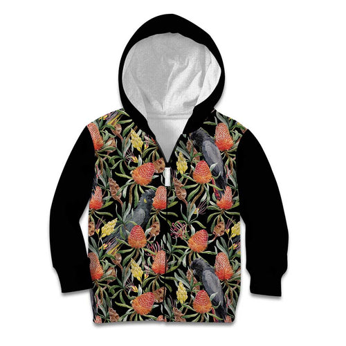 Australia Black Cockatoo And Banksia Flowers Kid Hoodie