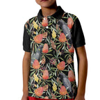 Australia Black Cockatoo And Banksia Flowers Kid Polo Shirt