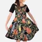 Australia Black Cockatoo And Banksia Flowers Kid Short Sleeve Dress