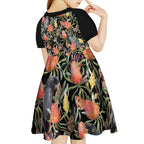 Australia Black Cockatoo And Banksia Flowers Kid Short Sleeve Dress
