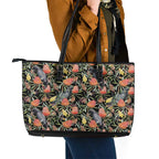 Australia Black Cockatoo And Banksia Flowers Leather Tote Bag