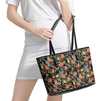 Australia Black Cockatoo And Banksia Flowers Leather Tote Bag