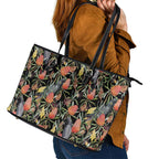 Australia Black Cockatoo And Banksia Flowers Leather Tote Bag