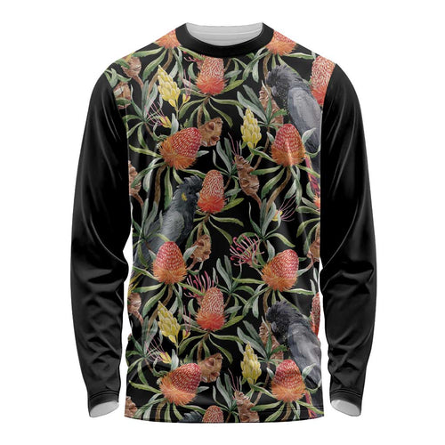 Australia Black Cockatoo And Banksia Flowers Long Sleeve Shirt