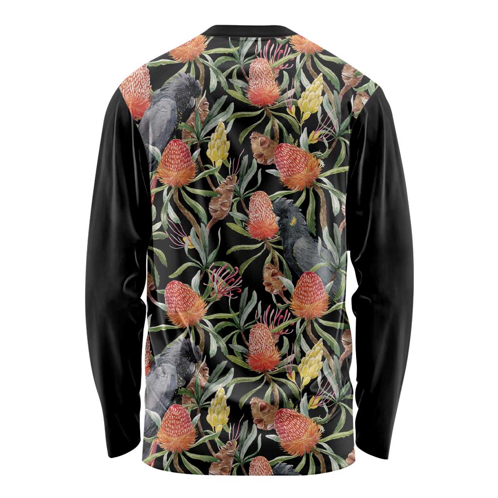 Australia Black Cockatoo And Banksia Flowers Long Sleeve Shirt