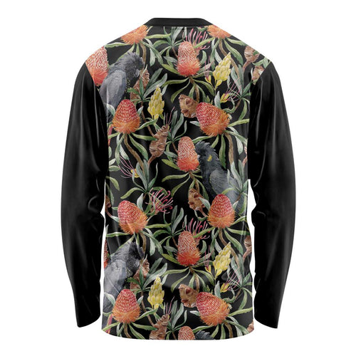 Australia Black Cockatoo And Banksia Flowers Long Sleeve Shirt