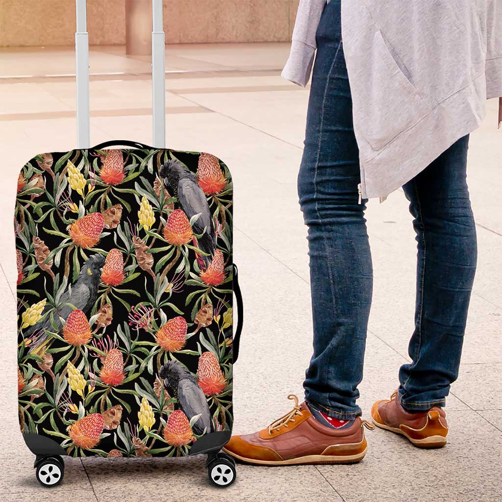 Australia Black Cockatoo And Banksia Flowers Luggage Cover