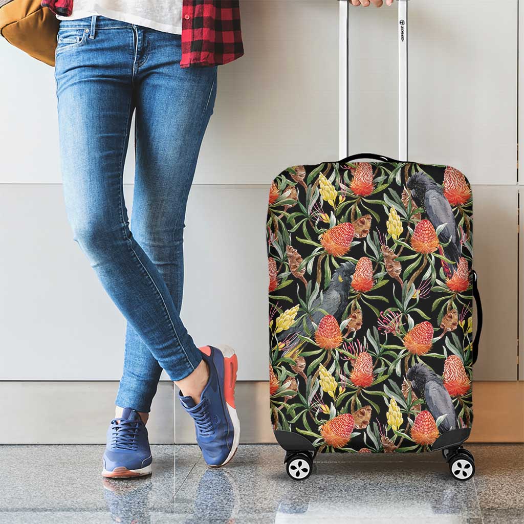 Australia Black Cockatoo And Banksia Flowers Luggage Cover
