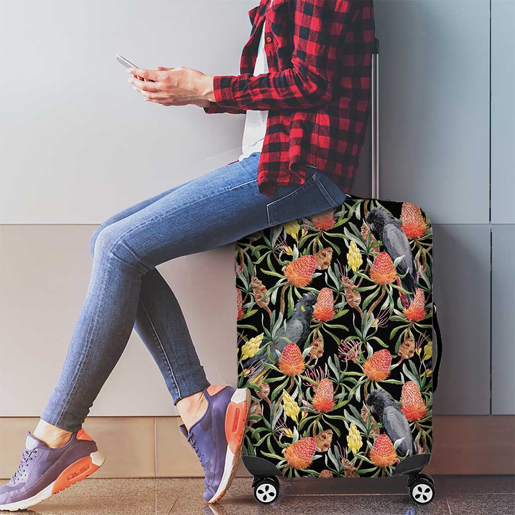 Australia Black Cockatoo And Banksia Flowers Luggage Cover