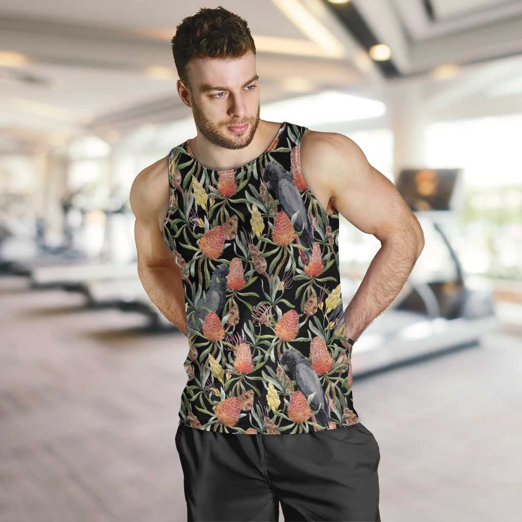 Australia Black Cockatoo And Banksia Flowers Men Tank Top